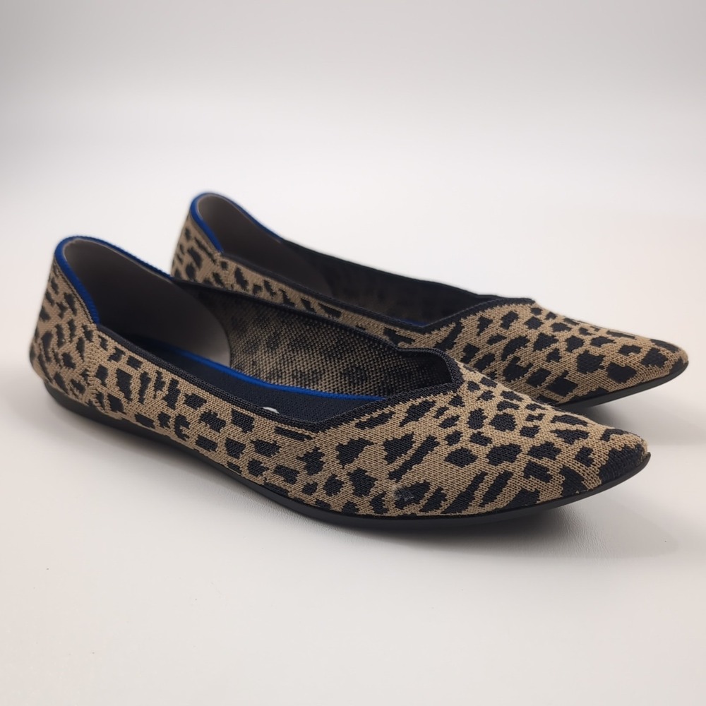 Rothy's The Point Women 10 Beige Leopard Big Cat Flats Pointed Toe Washable